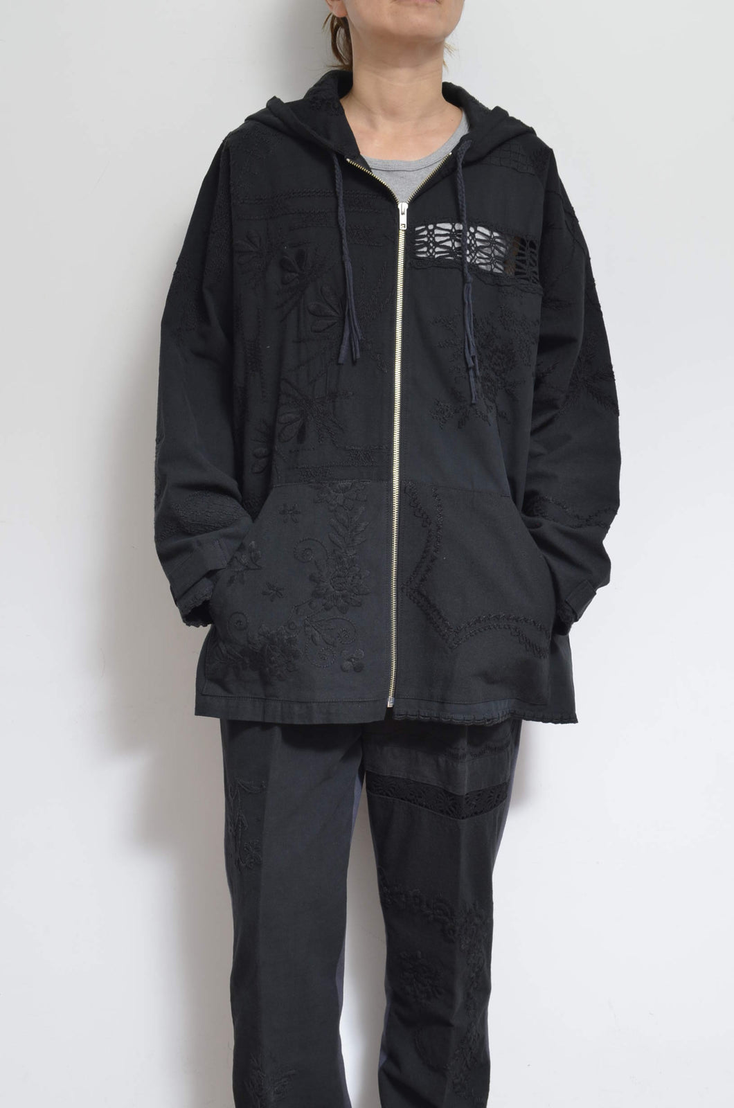 TABLE CLOTH ZIP-UP HOODIE/BLK/02 size