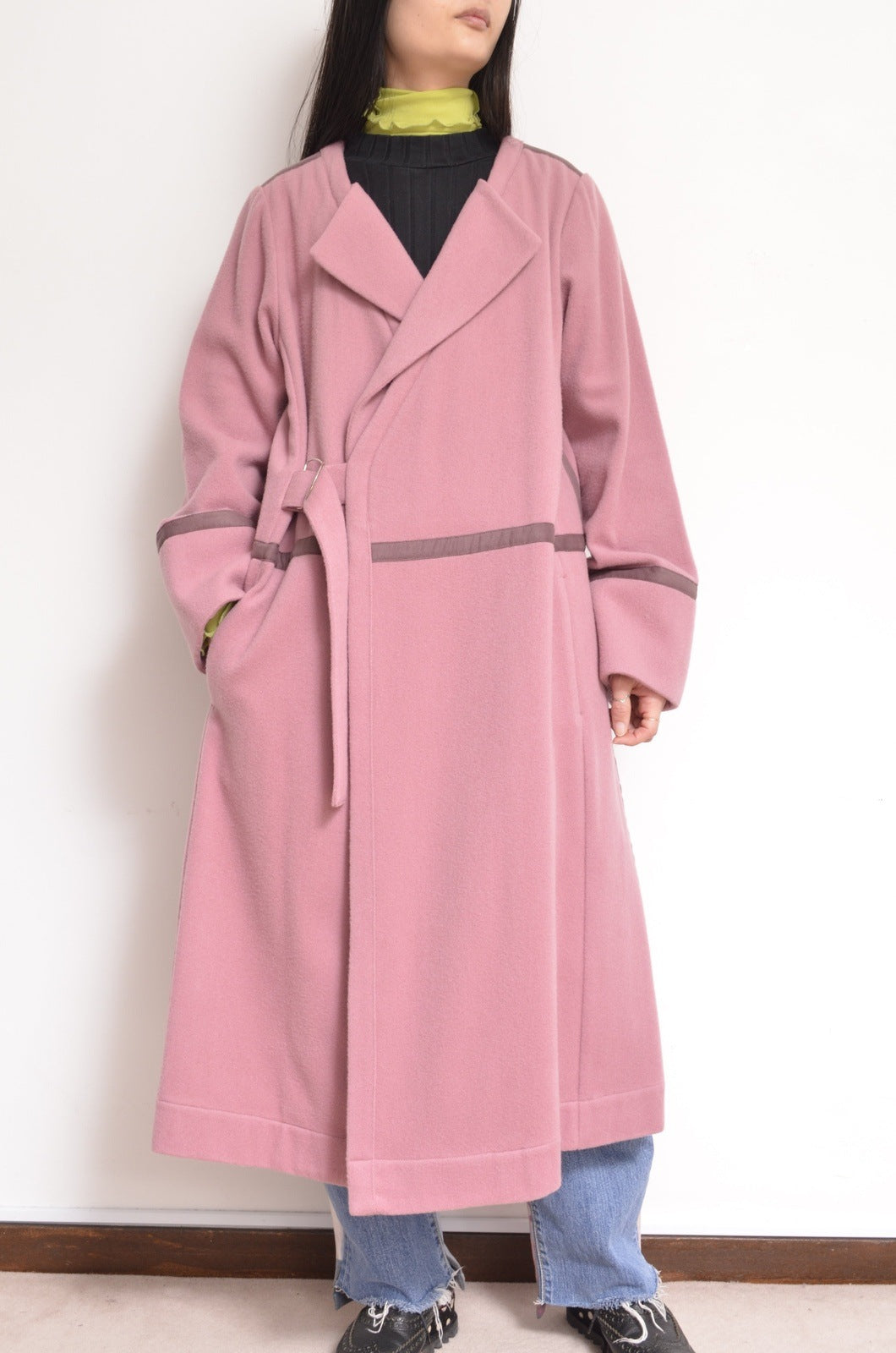 WOOL NO-COLLAR ROBE/PLUM