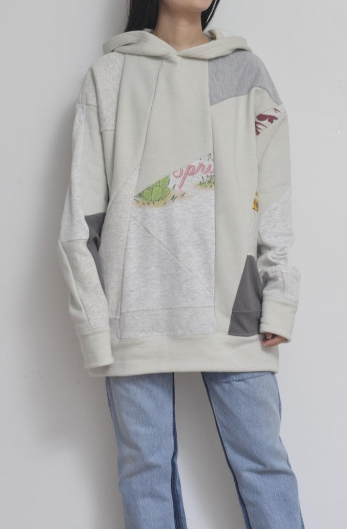 CUT AND CONNECTED BACKPILE HOODIE / GRAY